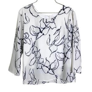 Showpo white & black minimalistic floral abstract line crop sleeve blouse Size 4
